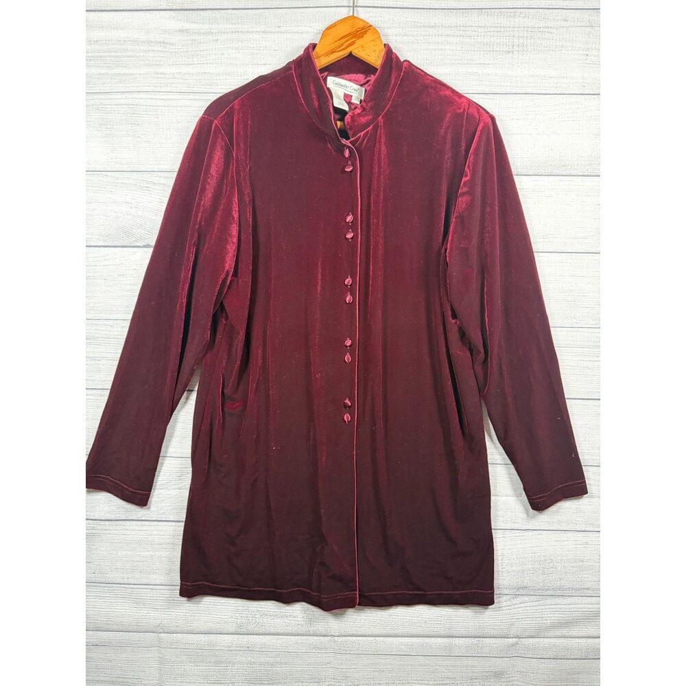 Coldwater Creek Women's L Burgundy Velvet Jacket Pants 2 Piece Set 1318